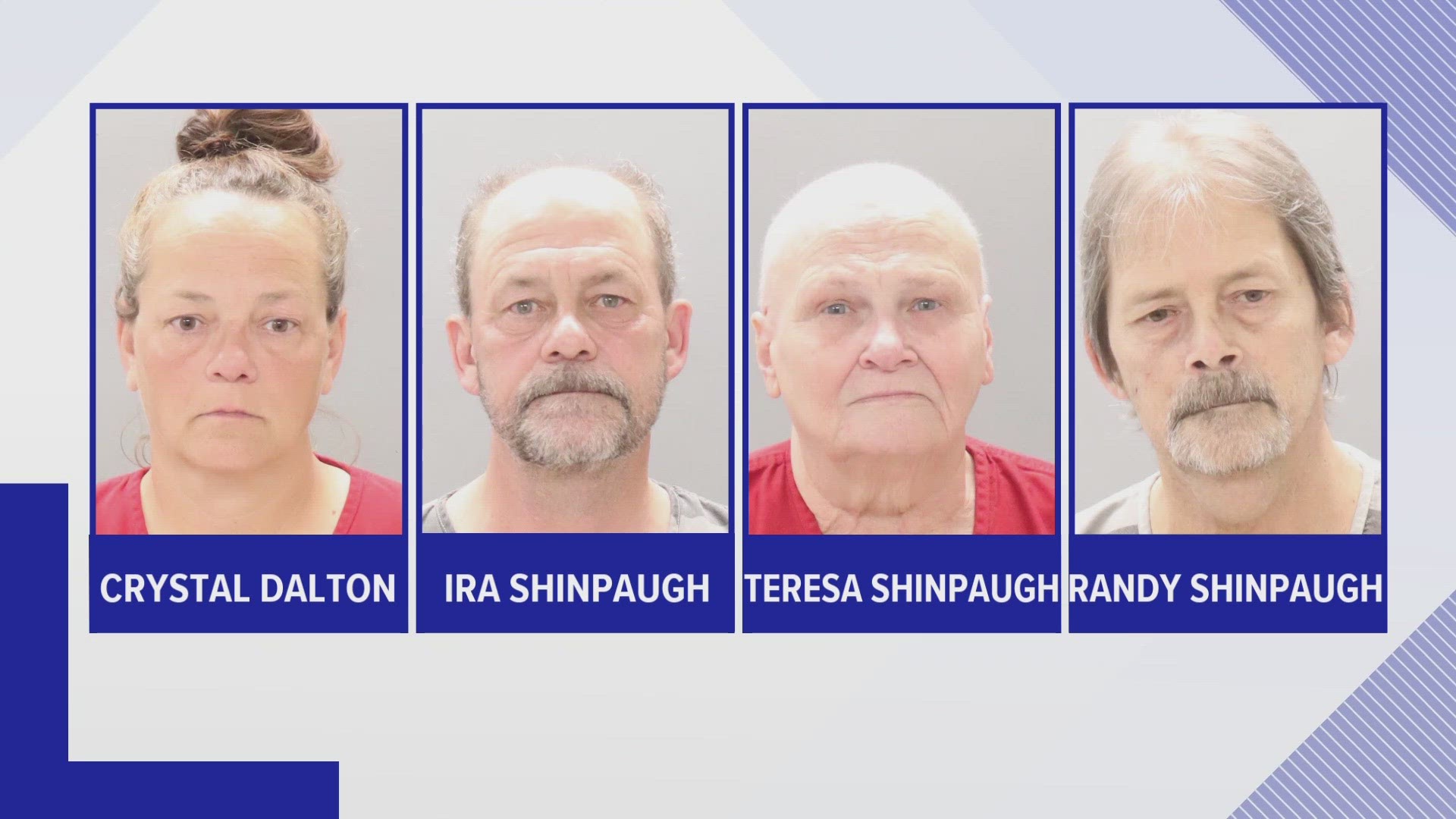 Crystal Shinpaugh Dalton, Ira Shinpaugh, Teresa Shinpaugh and Randy Shinpaugh were charged with first-degree murder along with aggravated neglect.