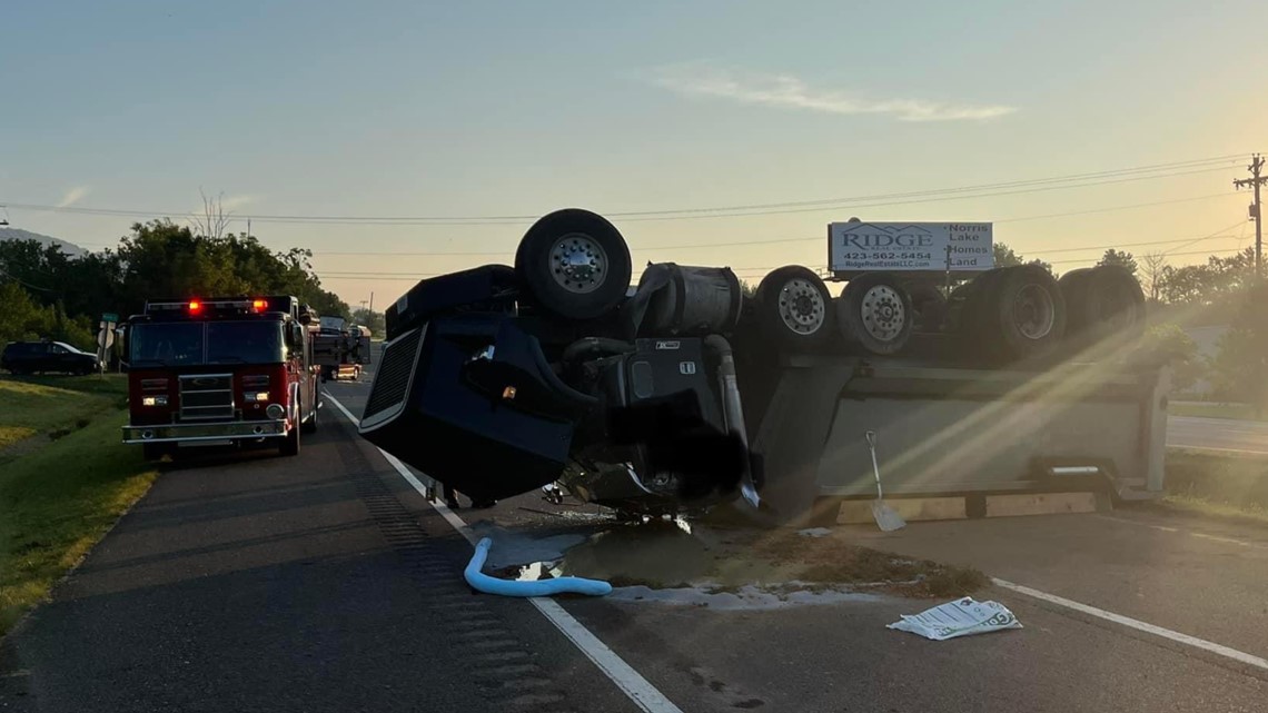 SR 63 closed in Campbell County after dump truck flips | wbir.com