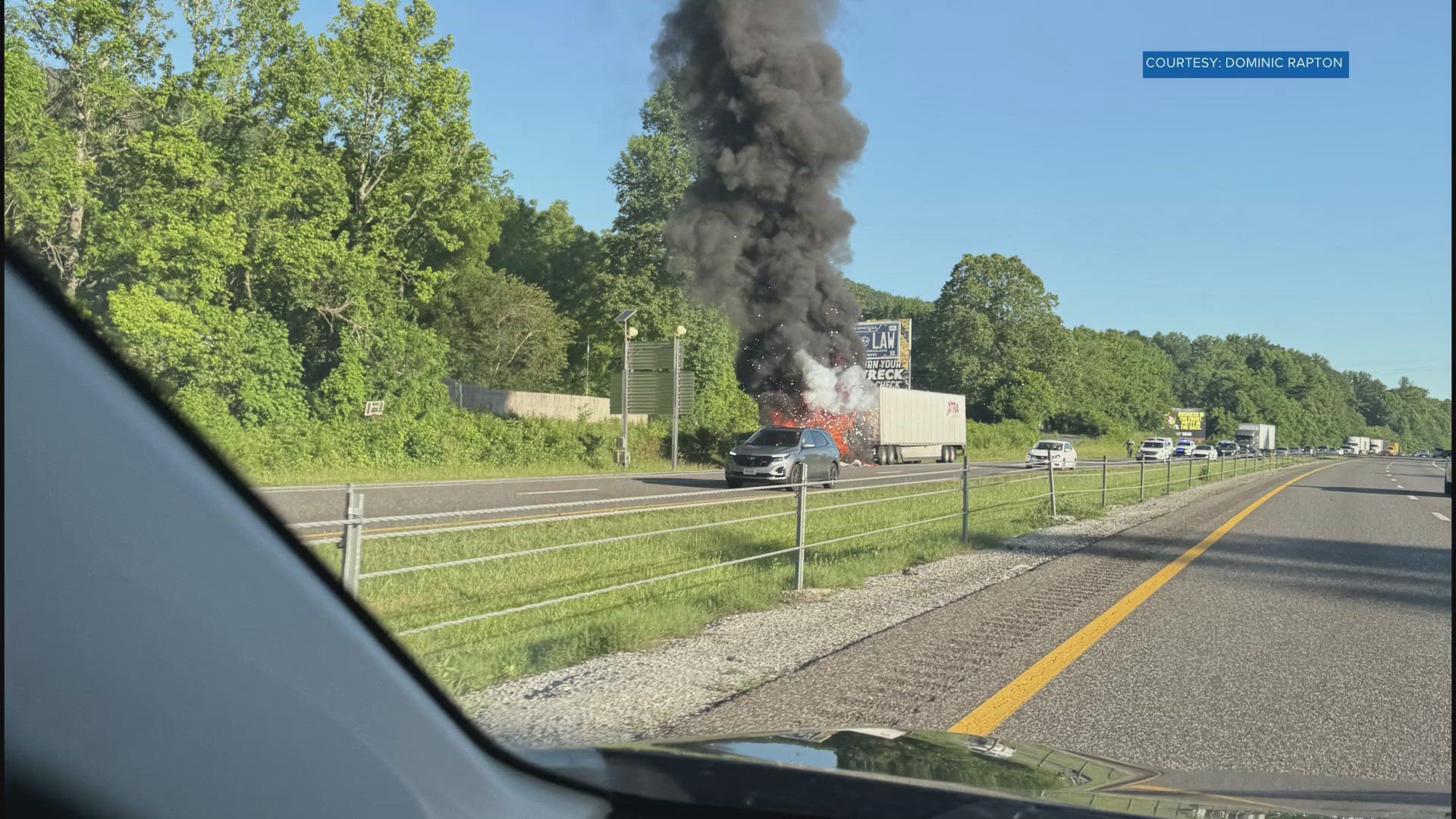 The Tennessee Highway Patrol said the driver had a mechanical issue with the truck's engine and pulled onto the shoulder.