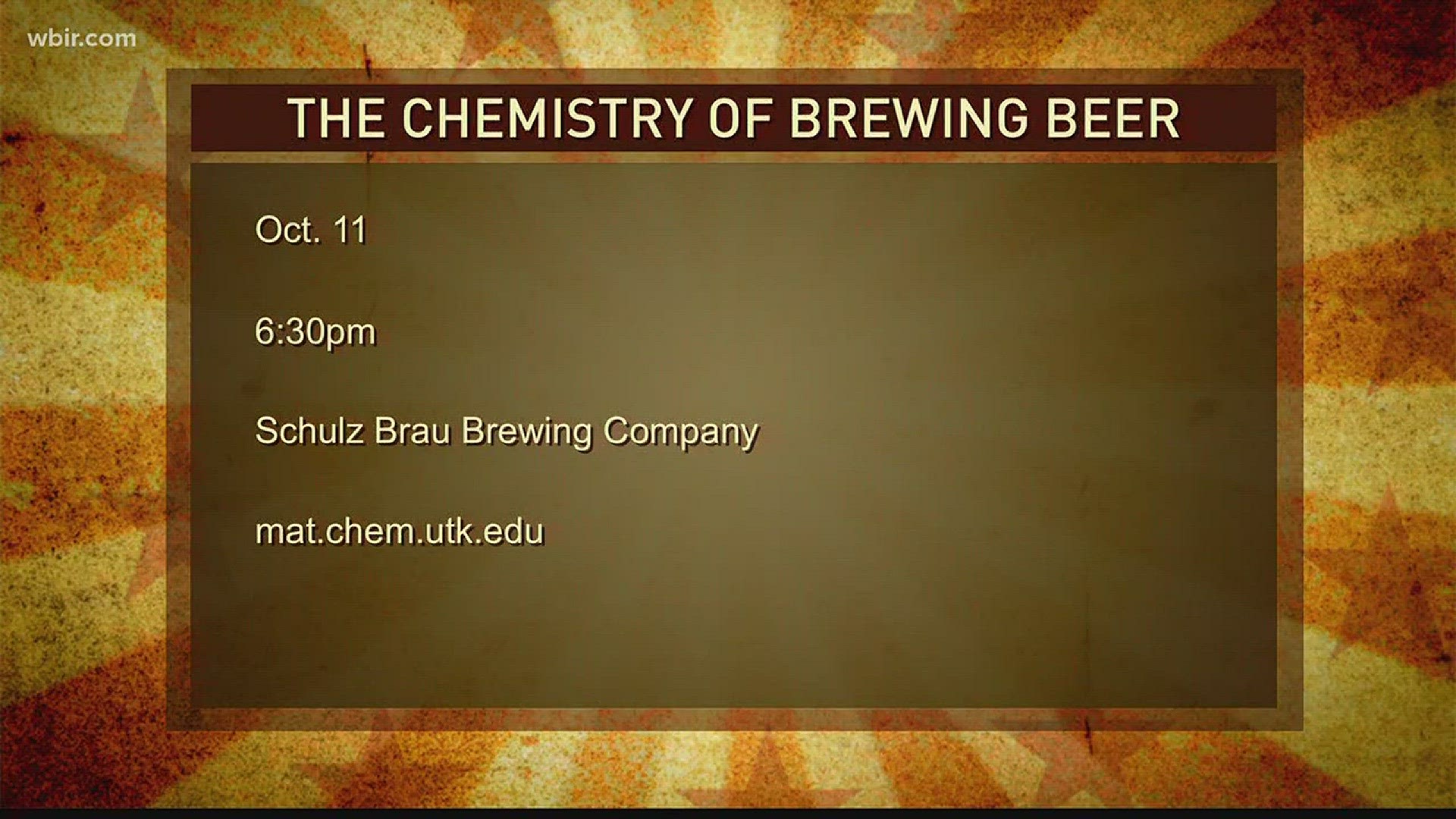 The American Chemical Society will host a Science Cafe at Schulz Brau Brewing on Oct. 11, at 6:30pm.Oct. 9, 2017-4pm