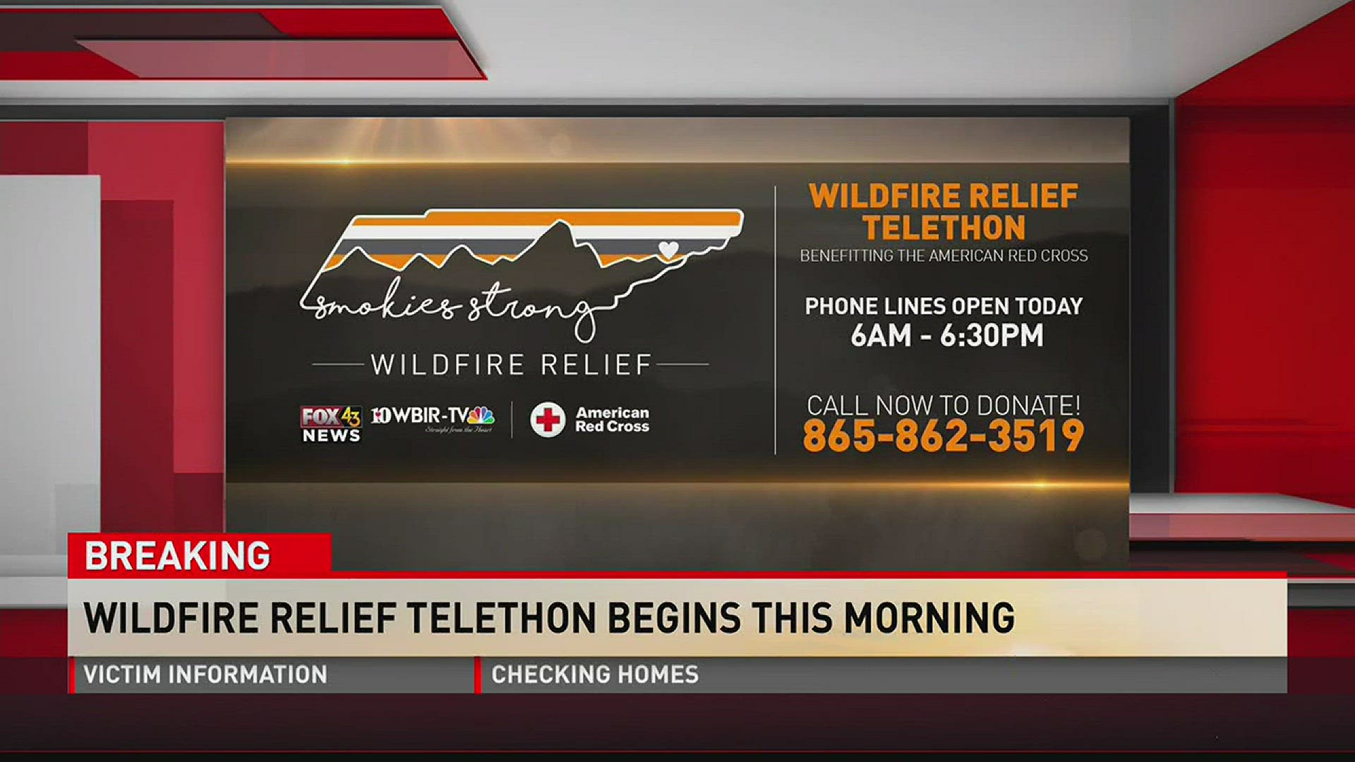WBIR and other local stations are teaming up with American Red Cross of East Tennessee to help raise funds for wildfire relief . December 1, 2016.