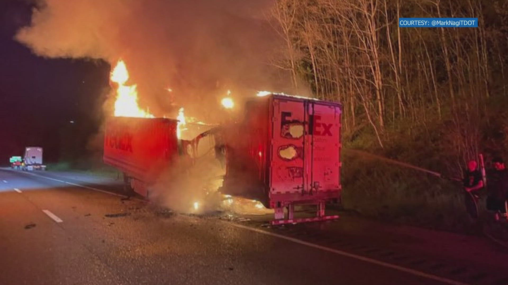 The Tennessee Department of Transportation said the fire was reported at around 10:07 p.m. Eastern Time.