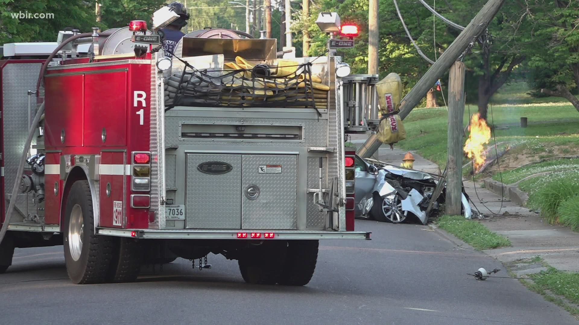 KPD, KFD respond after car crashes into power pole, causes small fire ...