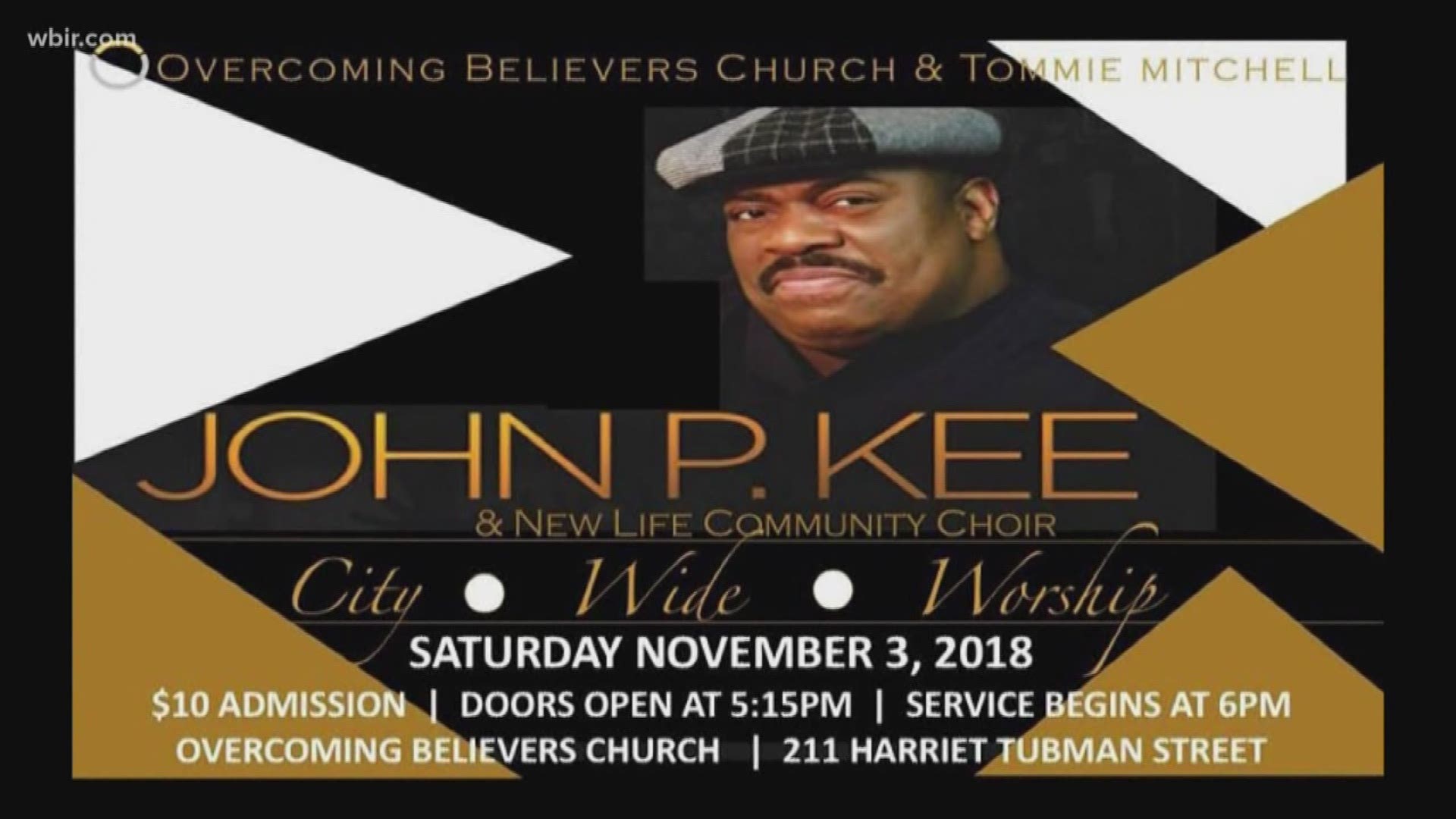 John P. Kee & New Life Community choir will perform in a 
City Wide Worship concert on Saturday, Nov. 3 at Overcoming Believers Church. The concert is $10 and starts at 6pm. For more information visit facebook.com/OvercomingBelieversChurch
Nov. 1, 2018-4p
