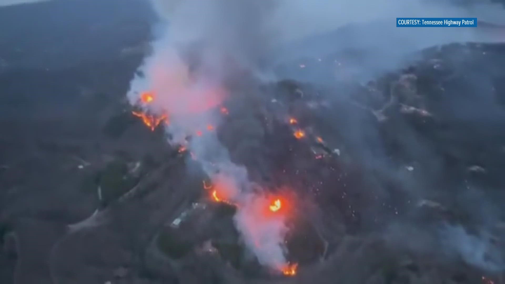 This video showing the Wears Valley wildfire was taken on Wednesday by the Tennessee Highway Patrol.