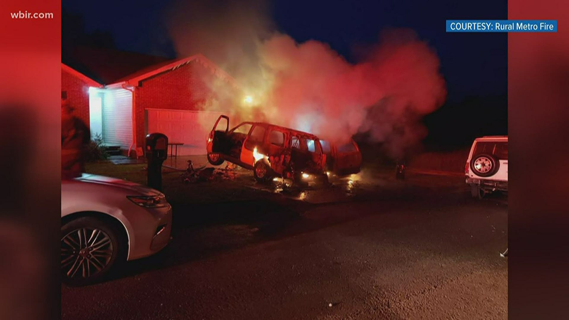 Two cars caught fire in a driveway of a North Knox County home Friday morning.
