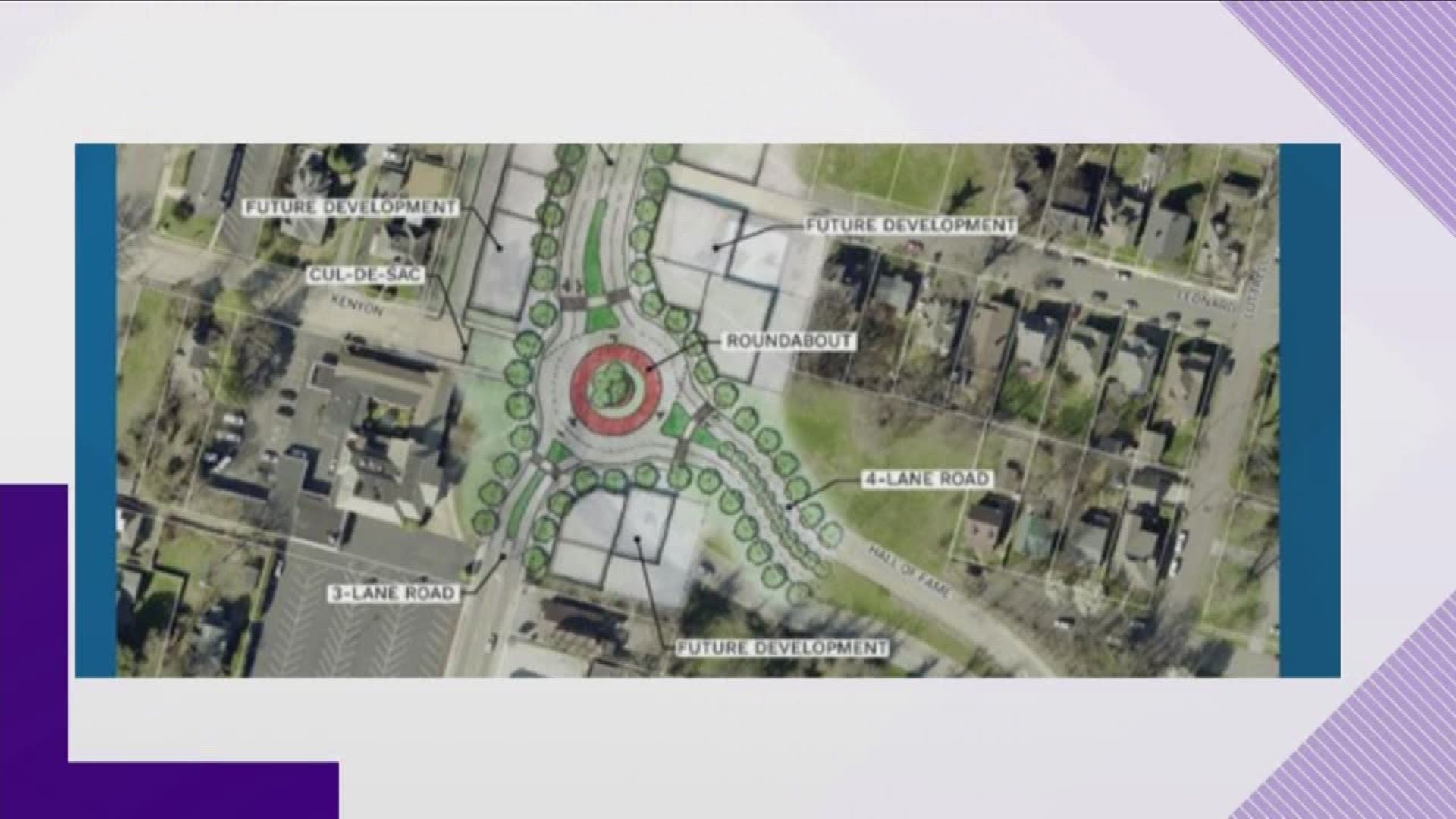 City leaders say a roundabout is the most popular option to overhaul the intersection of Broadway and Hall of Fame.