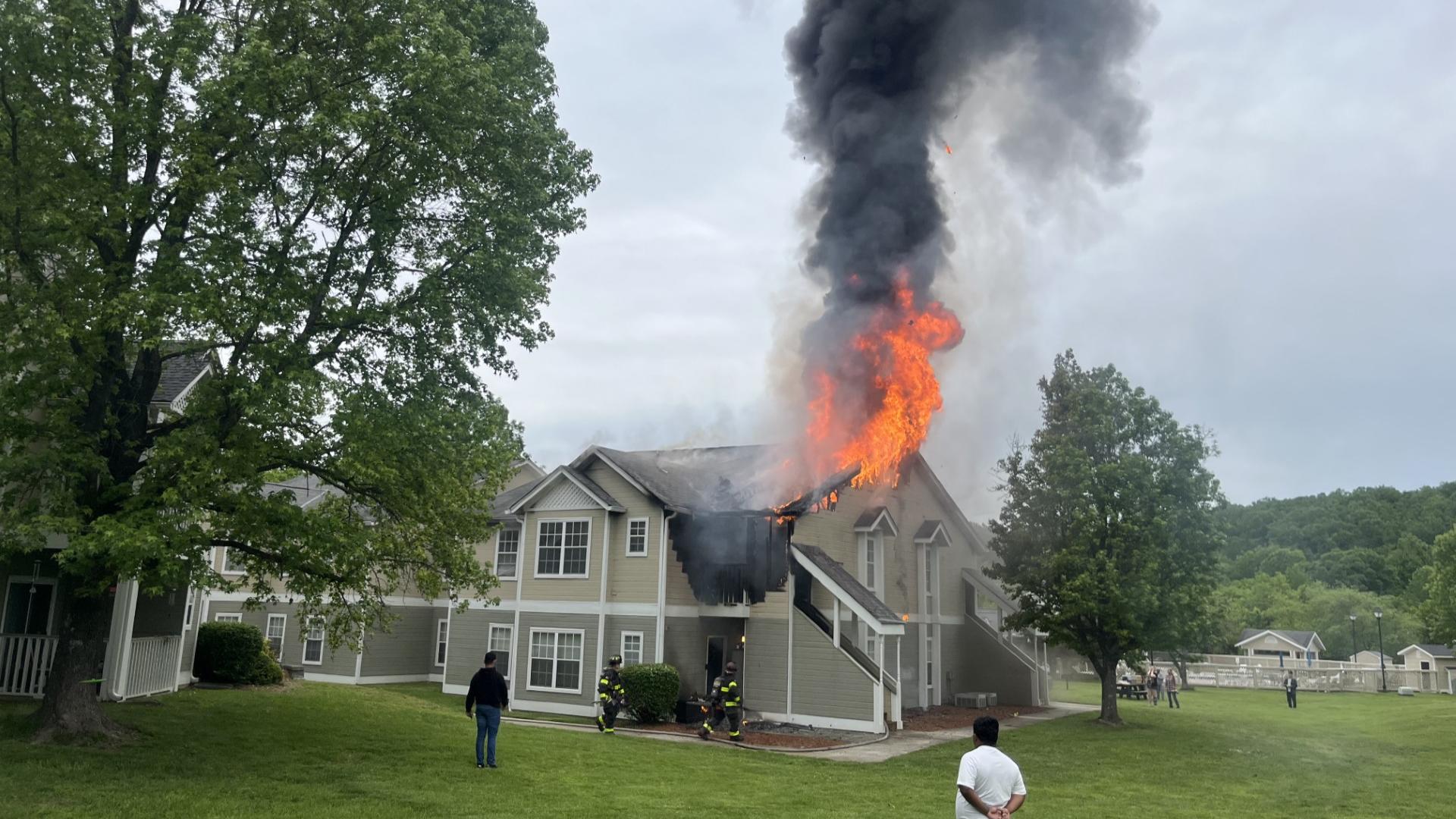 Crews with the Knoxville Fire Department are working the scene of an apartment fire.