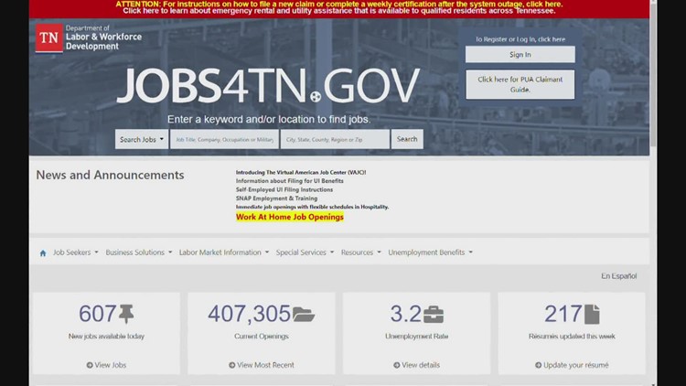 Jobs4TN state unemployment website resuming operation