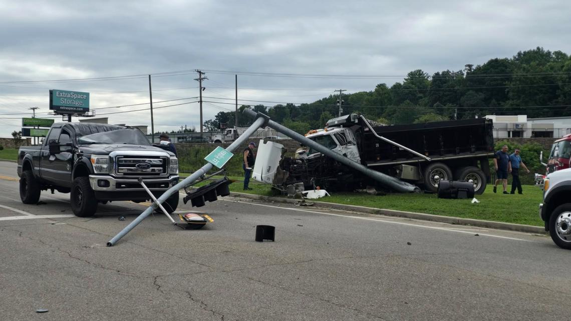 Injury reported after dump truck crashes into pole on Highway 11 in ...