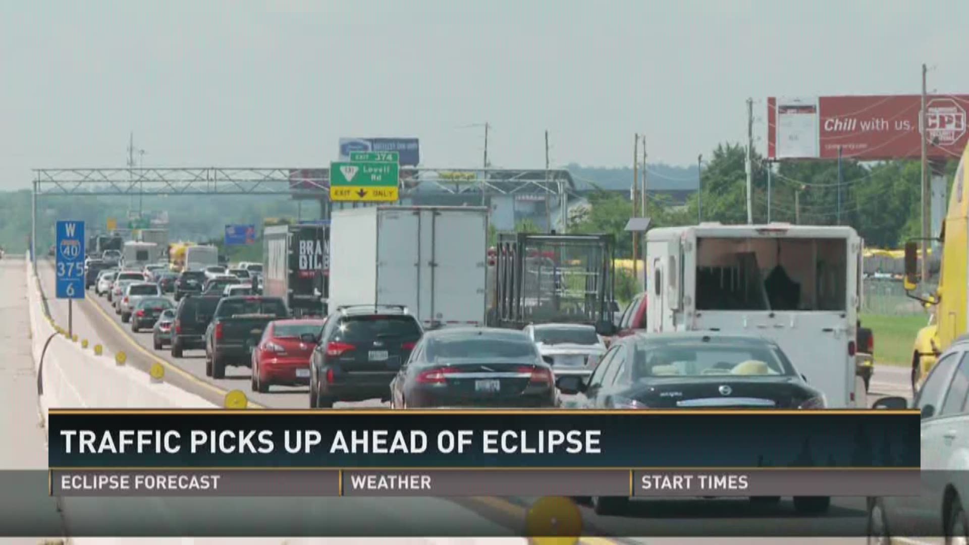 Parts of I-40 West, I-75 South were backed up for much of Sunday afternoon as drivers left Knox County, heading towards the path of totality.