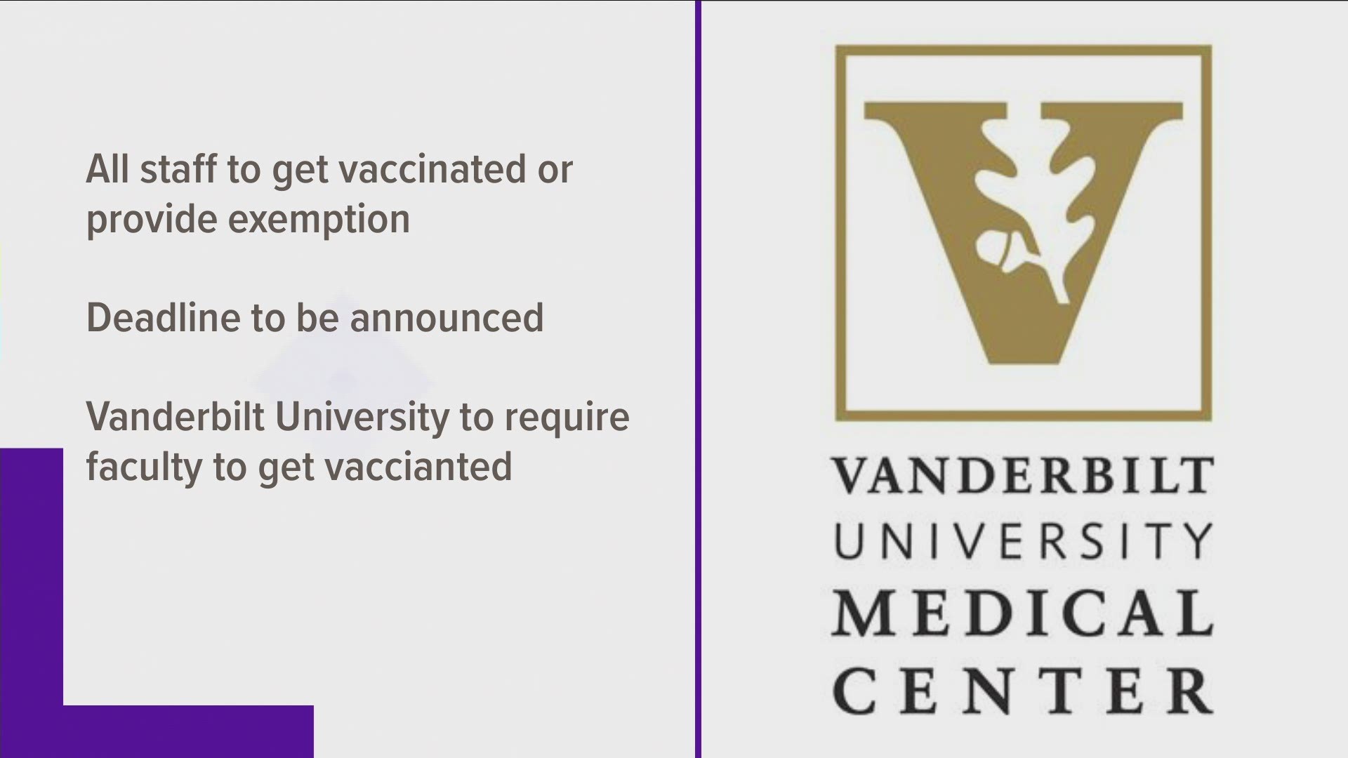 Vanderbilt University Medical Center is requiring all staff to be vaccinated or provide a reason for exemption.