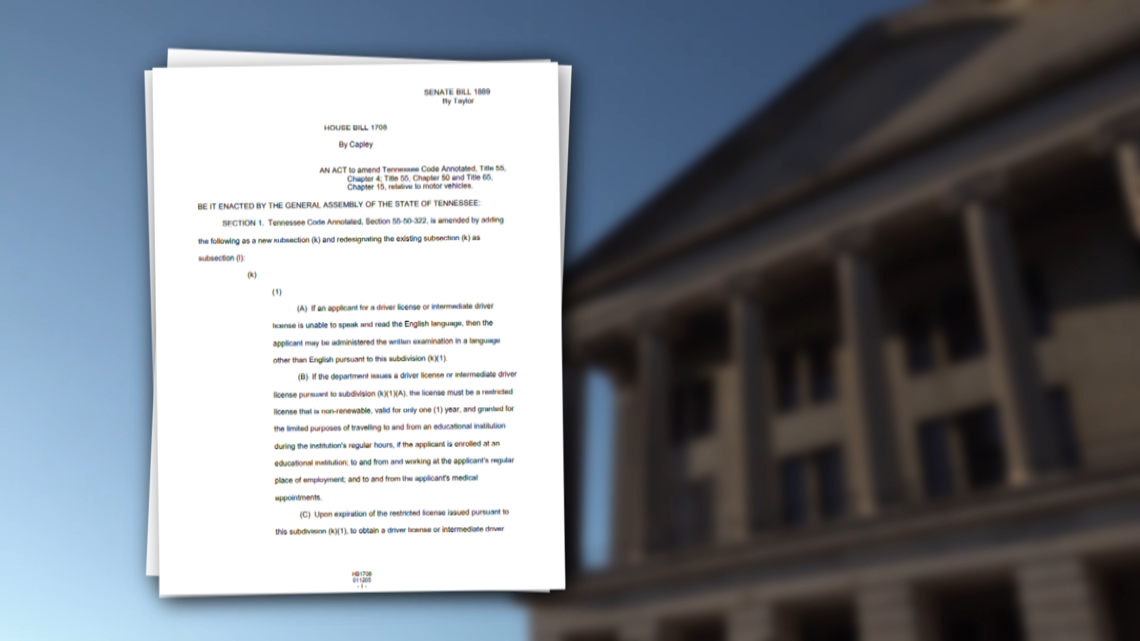 Bill requiring Tennessee driver license applicants to take written test in English advances