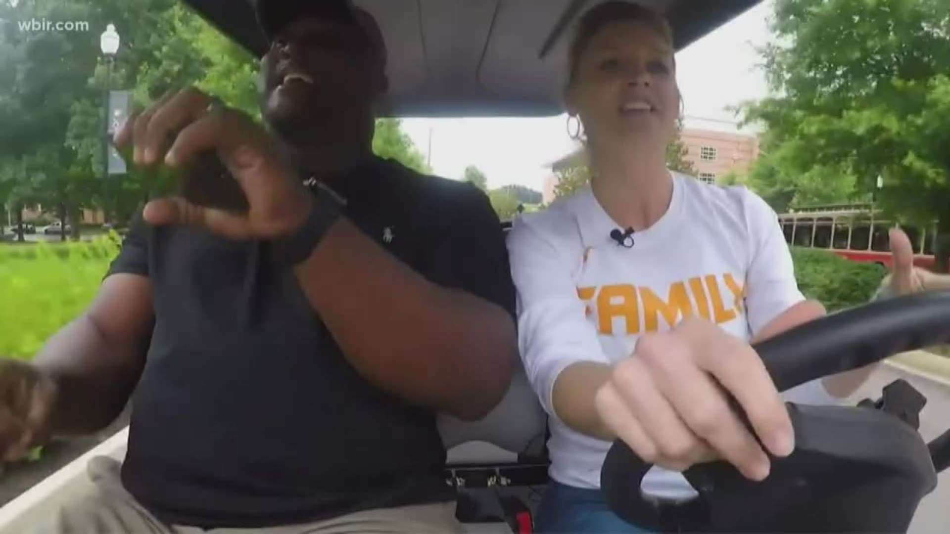 Yes, that is UT assistant football coach Tee Martin and Lady Vols head coach Kellie Harper singing. The VFLs went for a go-kart ride around campus reminiscing about their legendary 1998 seasons as players.