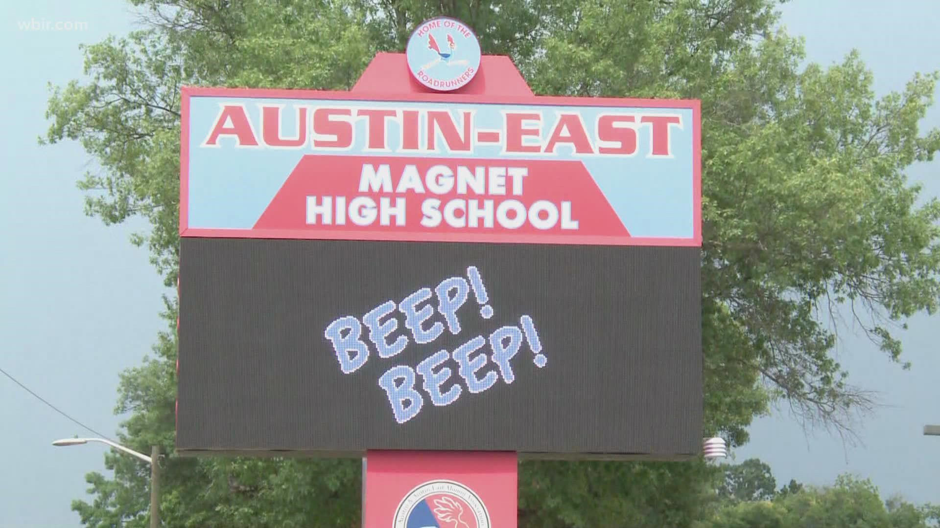 Outside Austin-East High School, the old sign is down and a new electronic one is up. Officials said they hope it connects the school to the community.