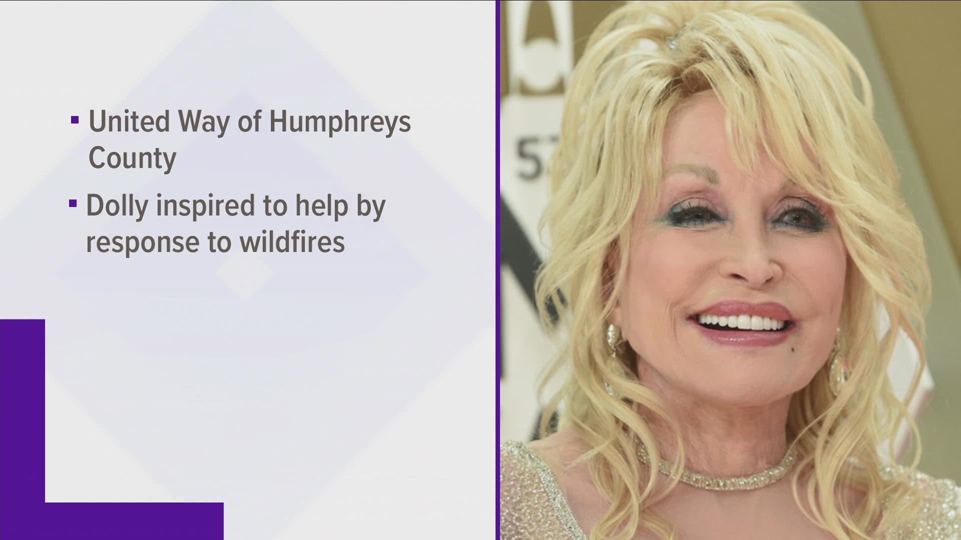 Dolly said she wanted to jump in and help because of the way people across the state stepped up to help Sevier County after the 2016 wildfires.