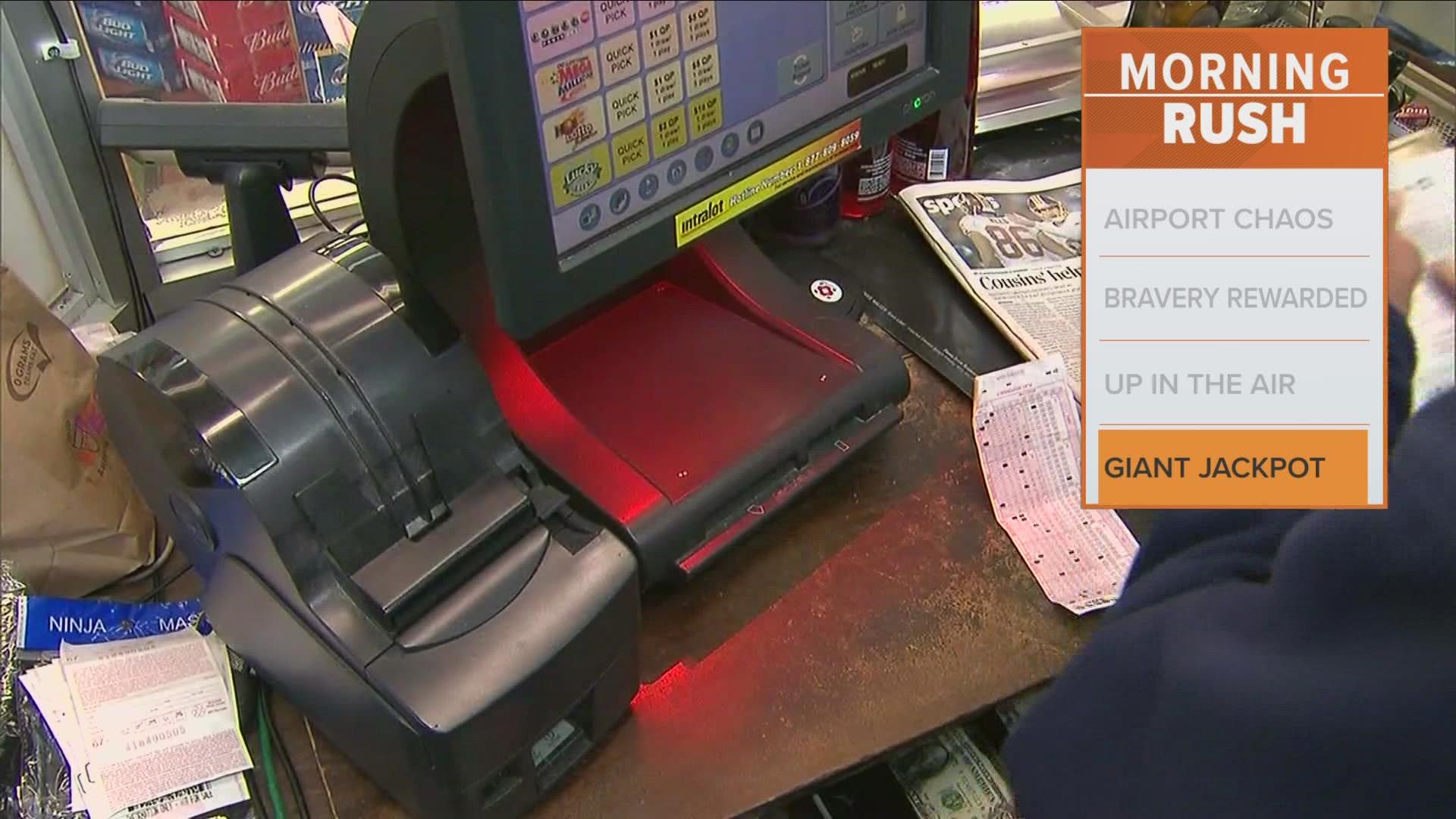 At an estimated $800 million, the jackpot for Saturday's drawing lands in the top five lottery jackpots in U.S. history.