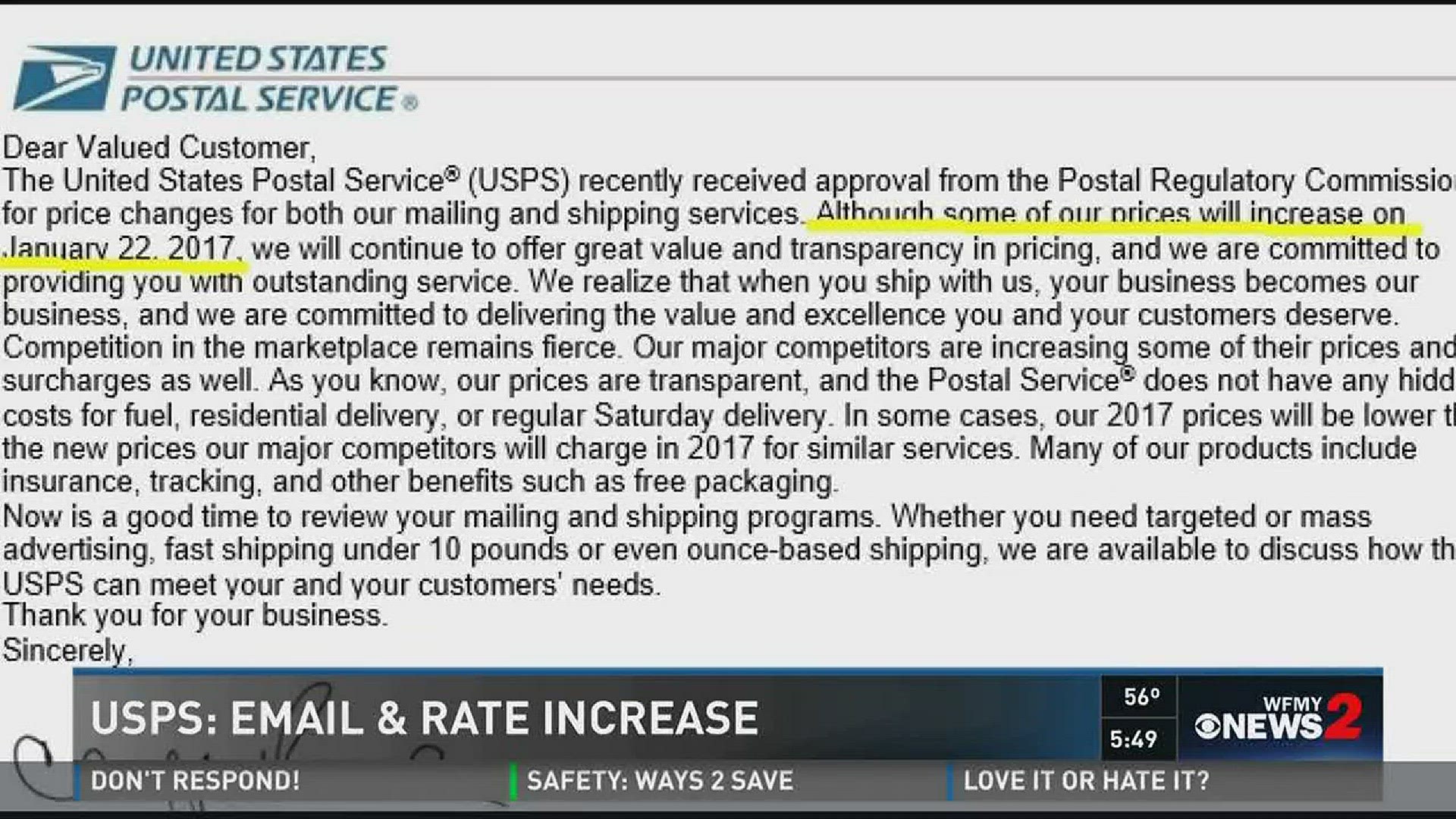 USPS Email and Rate Increase