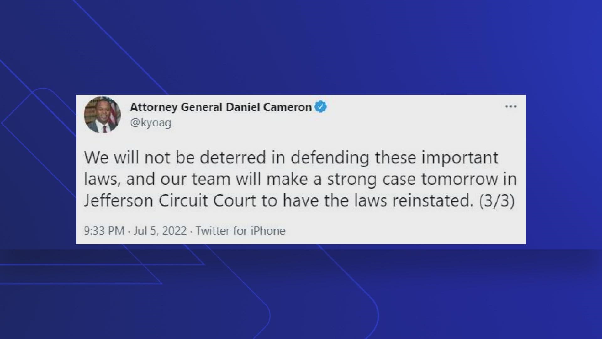 Cameron called the ruling "disappointing" but said he will fight to reinstate the Heartbeat Law in Jefferson Circuit Court.