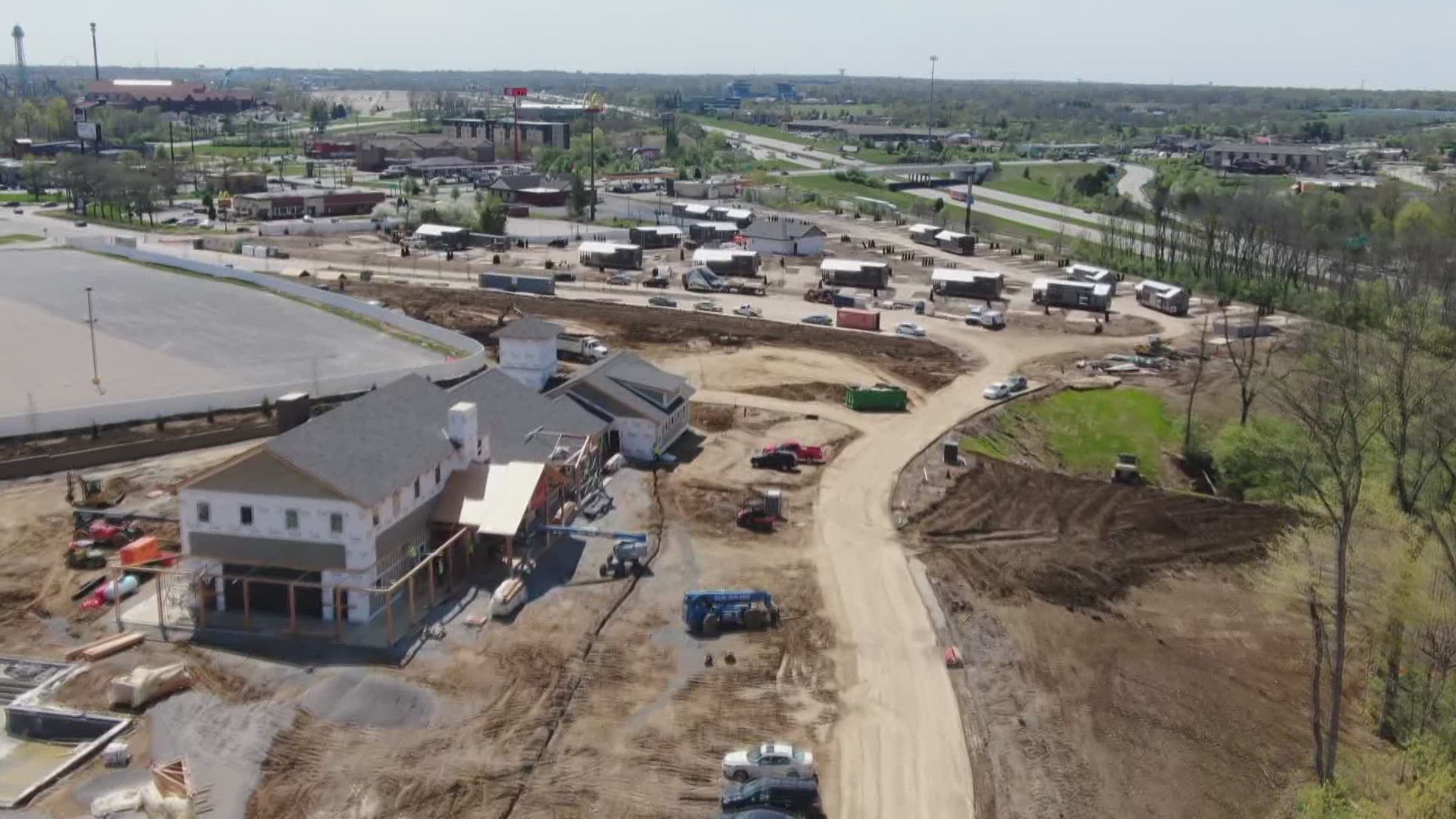 Here's a look at the construction progress at Kings Island Camp Cedar, a new $27 million luxury resort opening less than one mile from the amusement park.