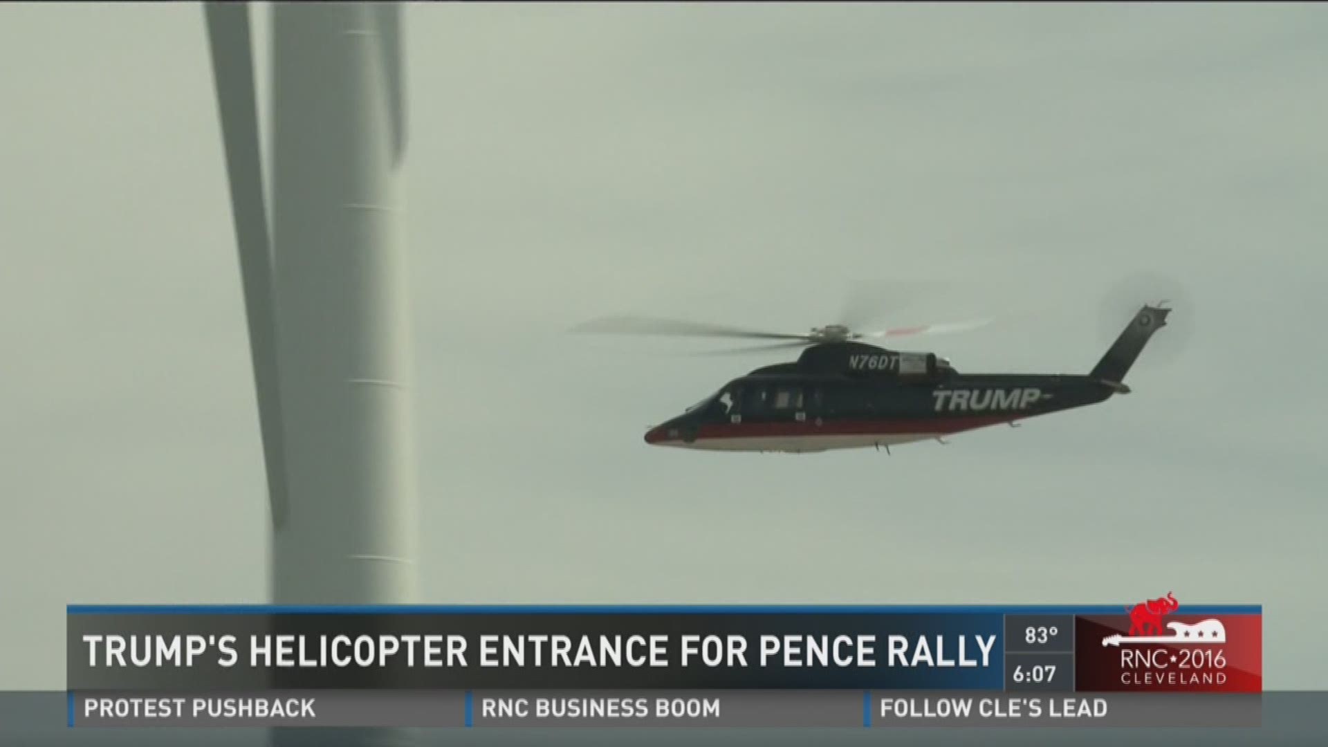 Trump's helicopter entrance for Pence Rally