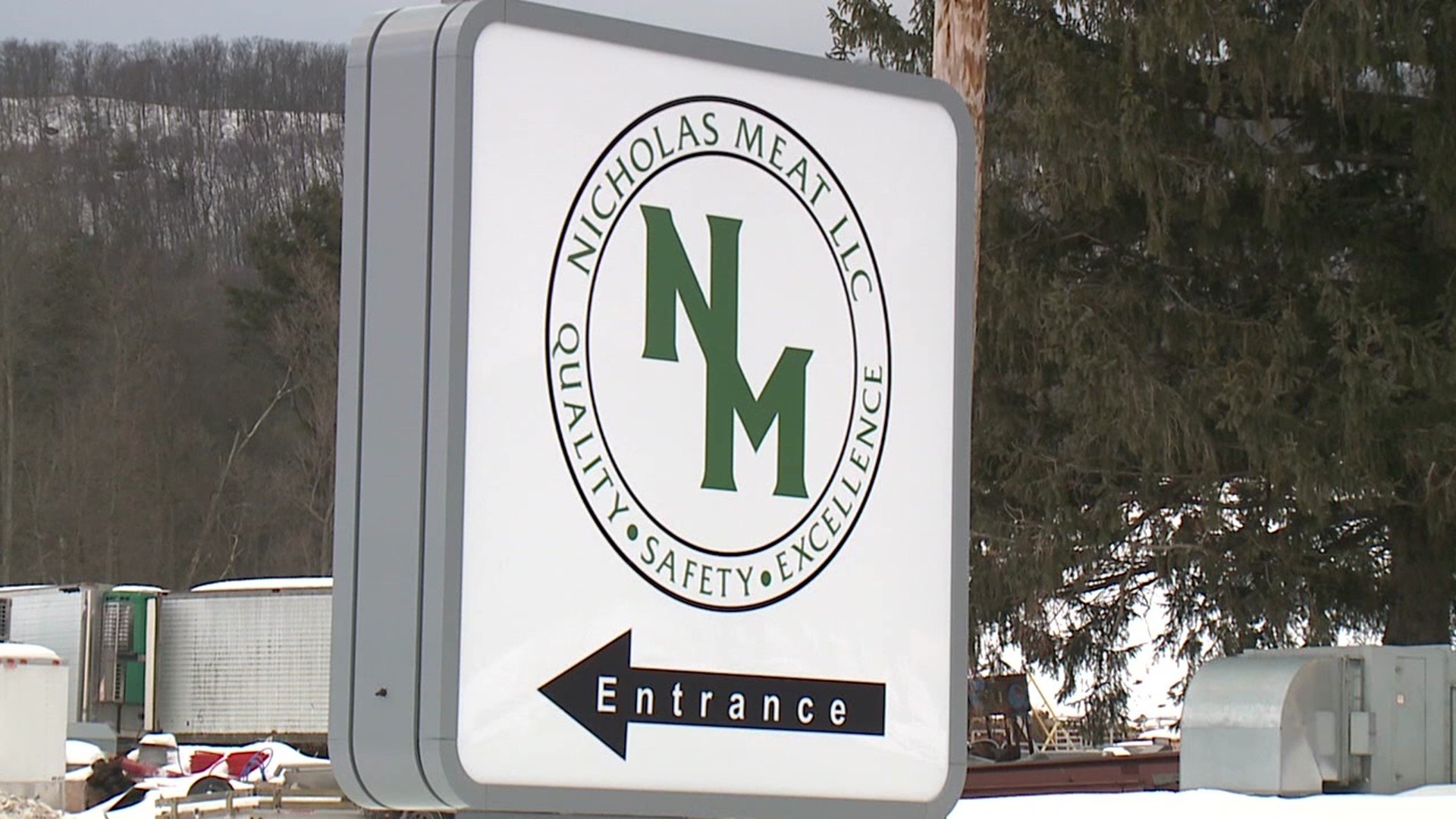 Nicholas Meat halted business after food processing waste on the snow-covered ground in Clinton County.