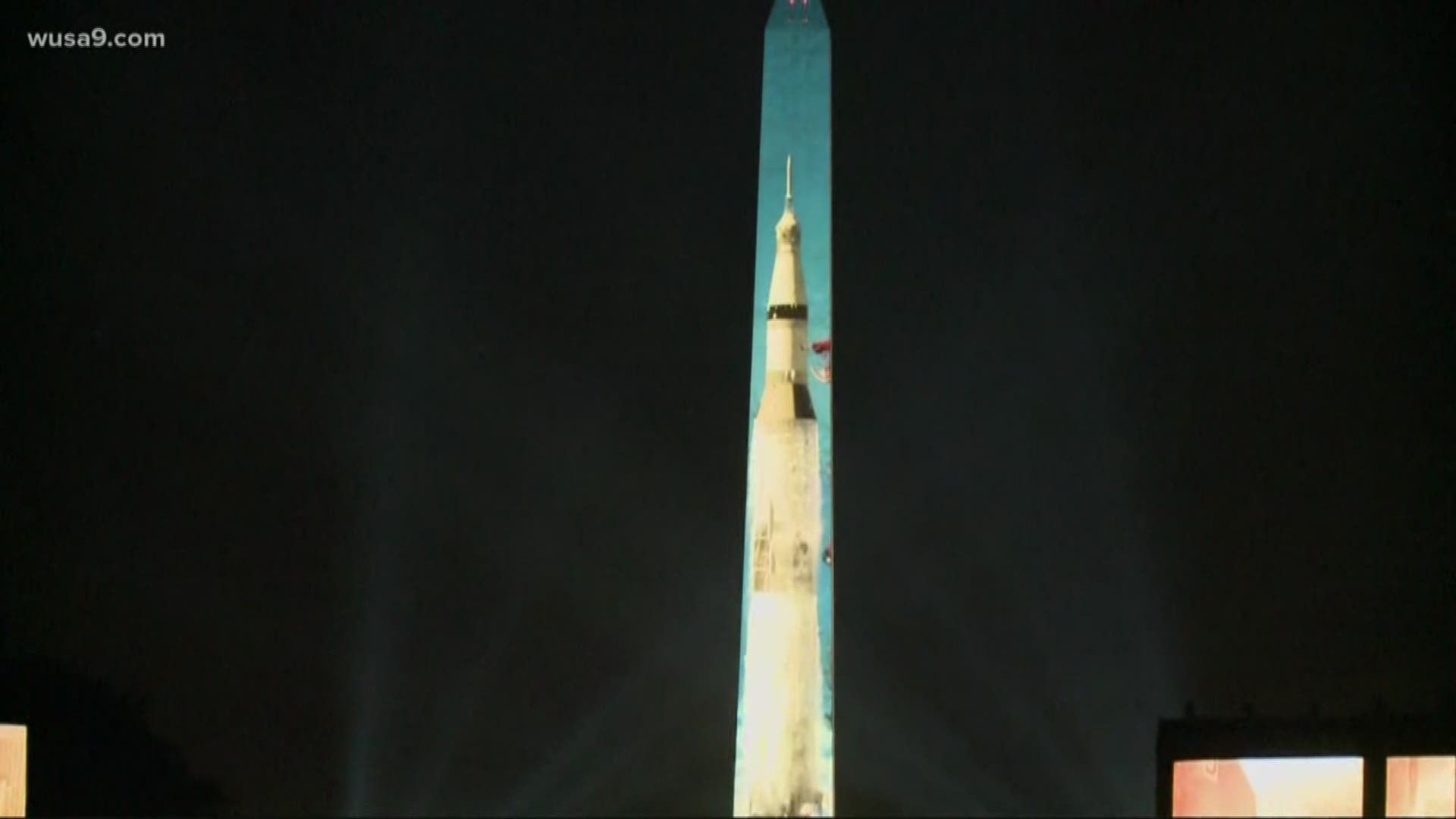 After projecting the rocket onto the monument all week, the museum launched - literally and figuratively - their 17 minute show from National Mall on Friday night. It's titled "Apollo 50: Go for the Moon."