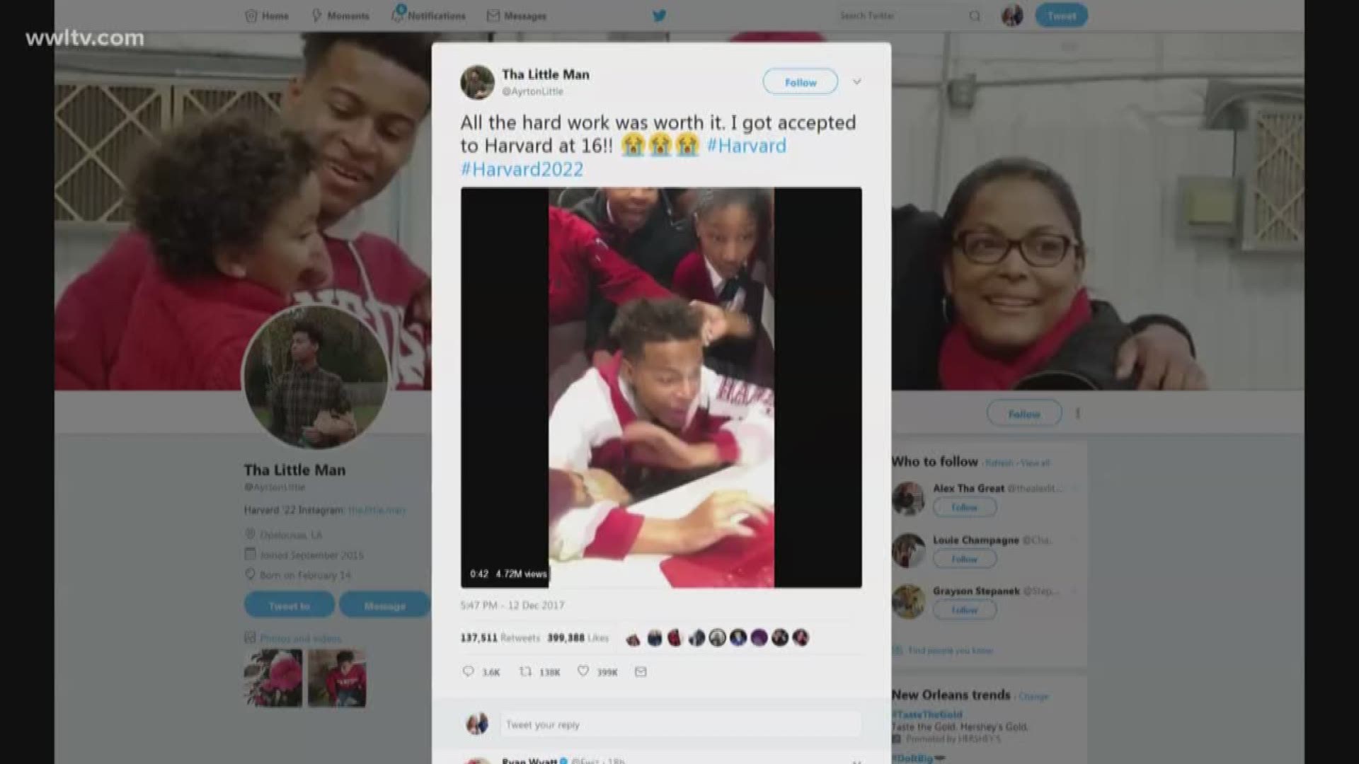 Louisiana teen's reaction to be accepted to Harvard goes viral