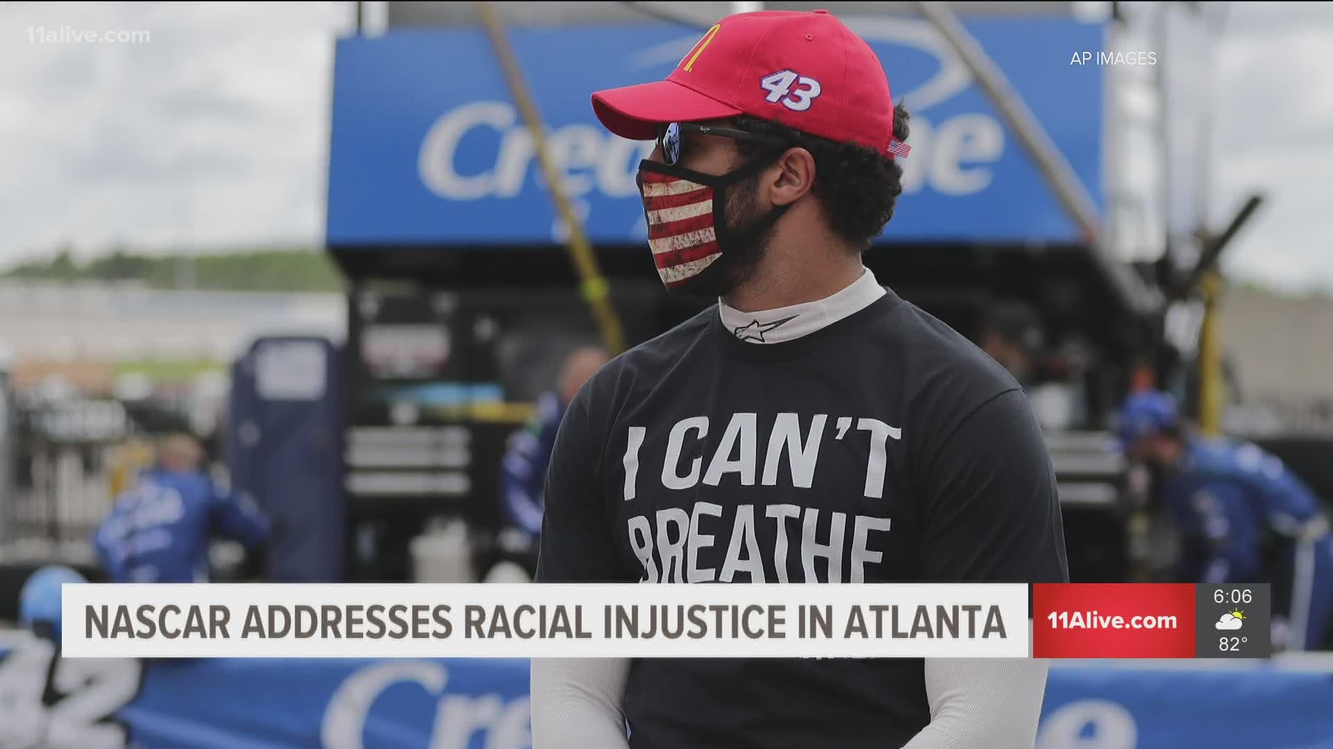 African American driver Bubba Wallace wore an 'I can't breath' shirt and also a NASCAR official took a knee.