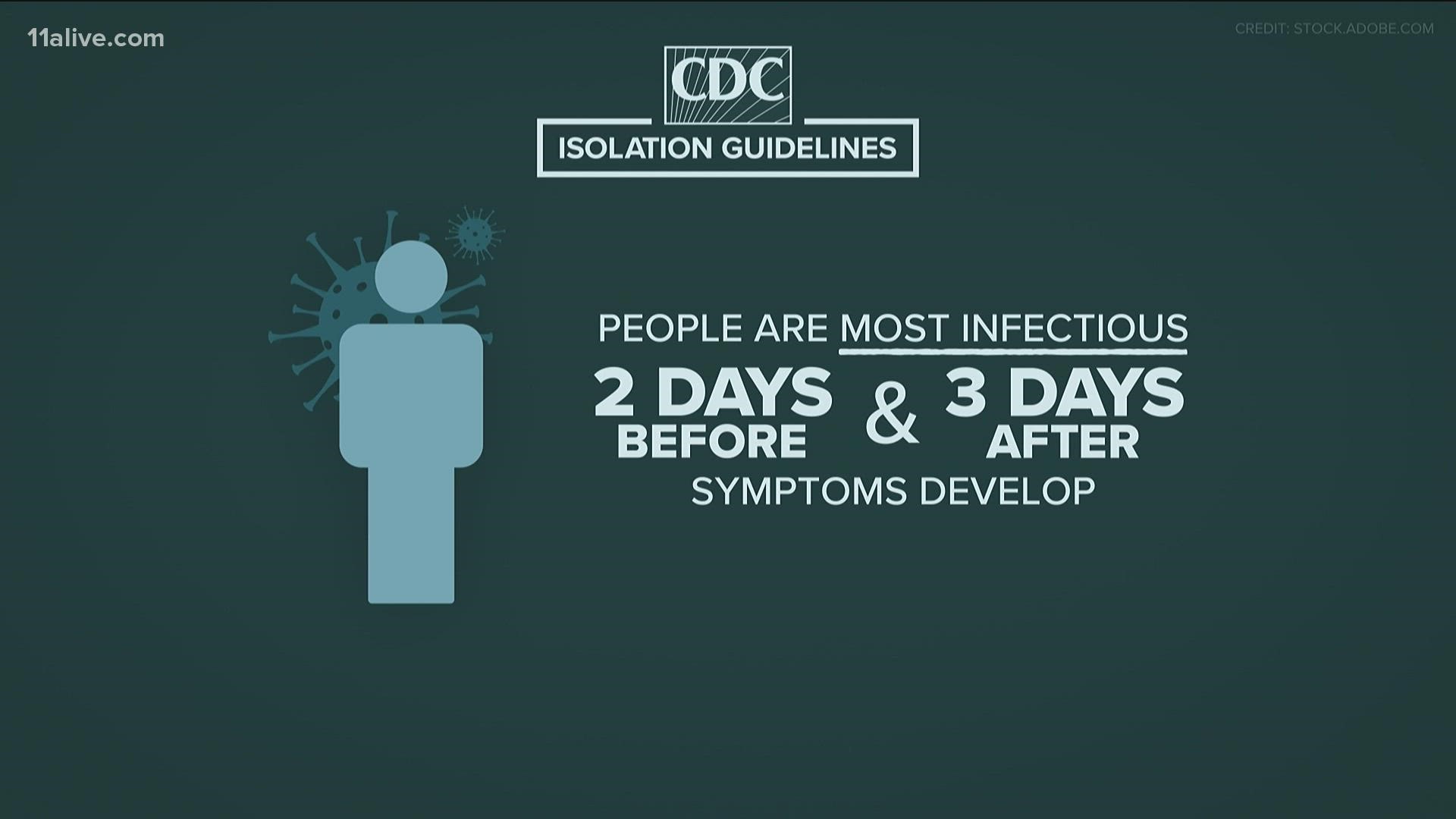 According to the new guidance, an infected person should isolate for 5 days -- not 10. If asymptomatic at that time, they can leave isolation while masked.